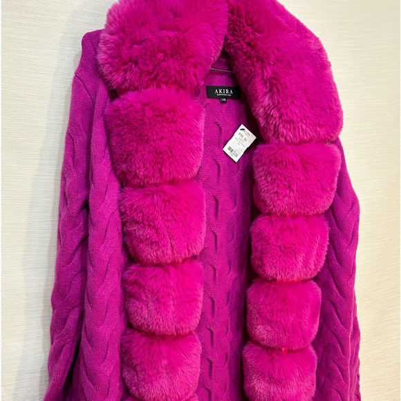Akira Hot Pink Fur Coat/ Sweater cardigan - Picture 9 of 15